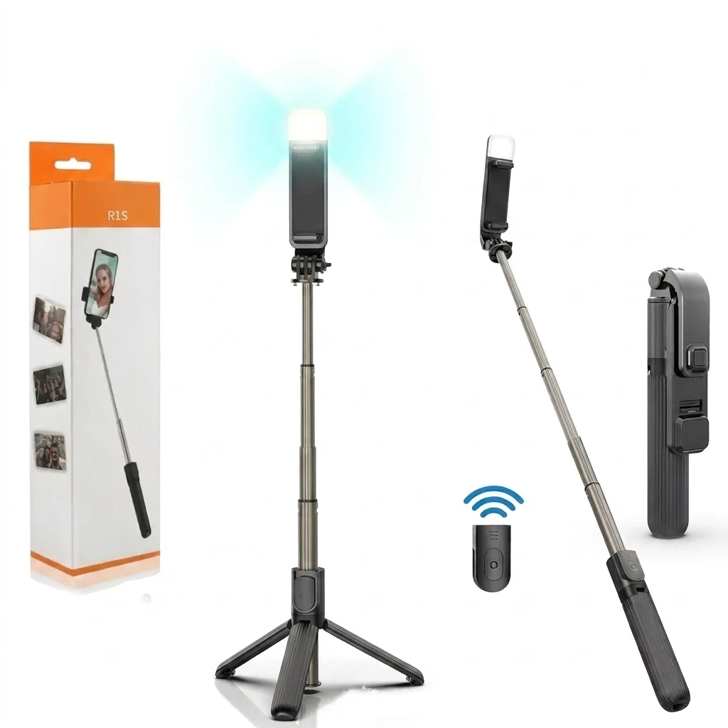 R1S Bluetooth Selfie Stick Tripod with Built-in Fill Light